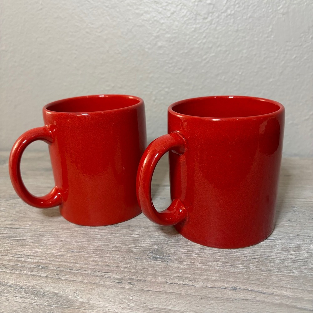 Waechtersbach Spain Red Glossy Ceramic Coffee Mugs Set of 2 Solid Red Glaze